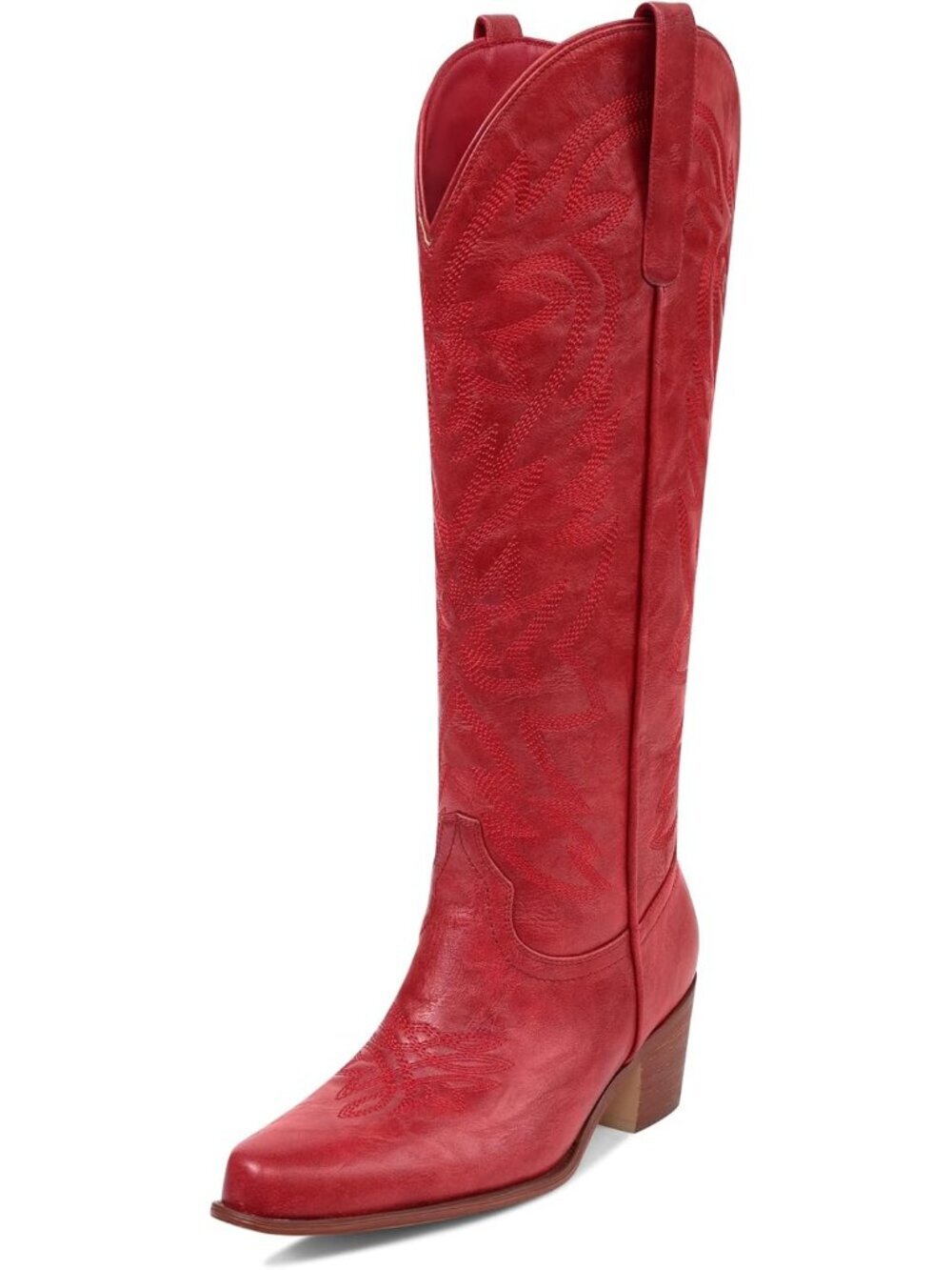 Women's Red Cowgirl Boots Knee High Tall Boots Chunky Heel Pointed Toe Boots